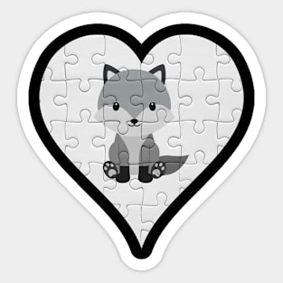 Jigsaw  Wolf Heart Design - Wild Animal Wolf Sticker